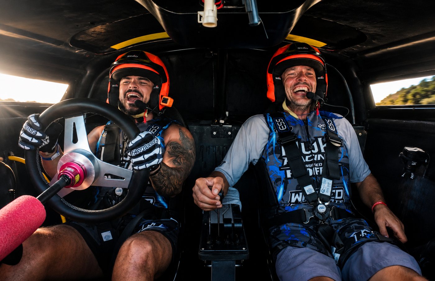 Marko at the wheel and Todd Phillips on the throttles inside the S-11 cockpit